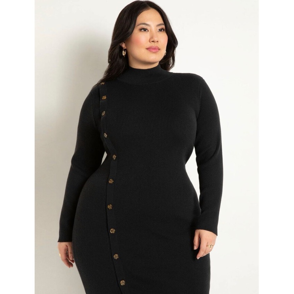 NWT Eloquii Asymmetrical Button Sweater Dress‎ Mo… - image 2